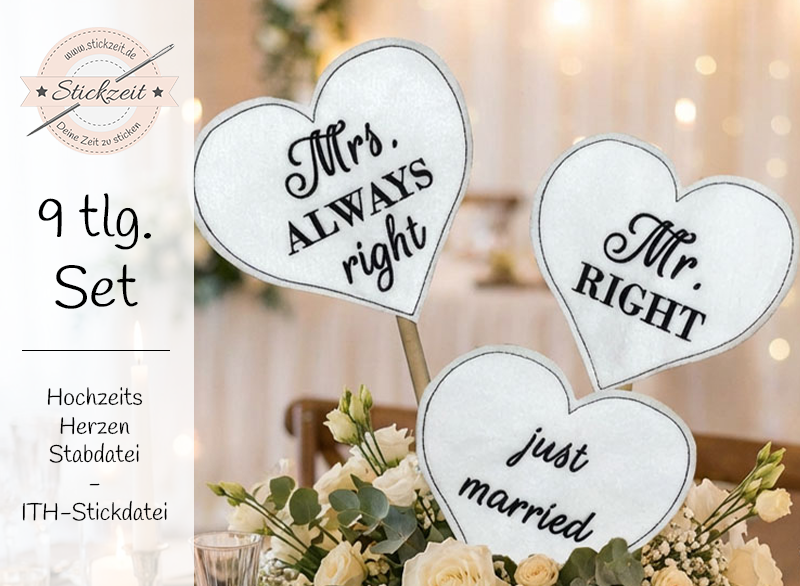 Hochzeits Herzen Stabdatei - ITH-Stickdatei